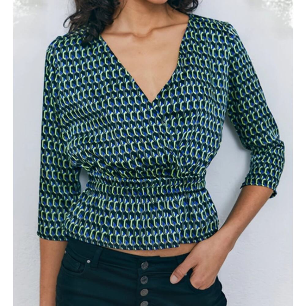 IKKS Graphic Print Wrap Peplum Blouse OpticArt Size 4 - Picture 5 of 6